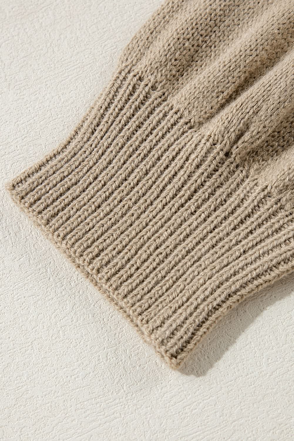 Dark Khaki Plus Size Big Flower Pattern High Neck Drop Shoulder Sweater - Love Salve